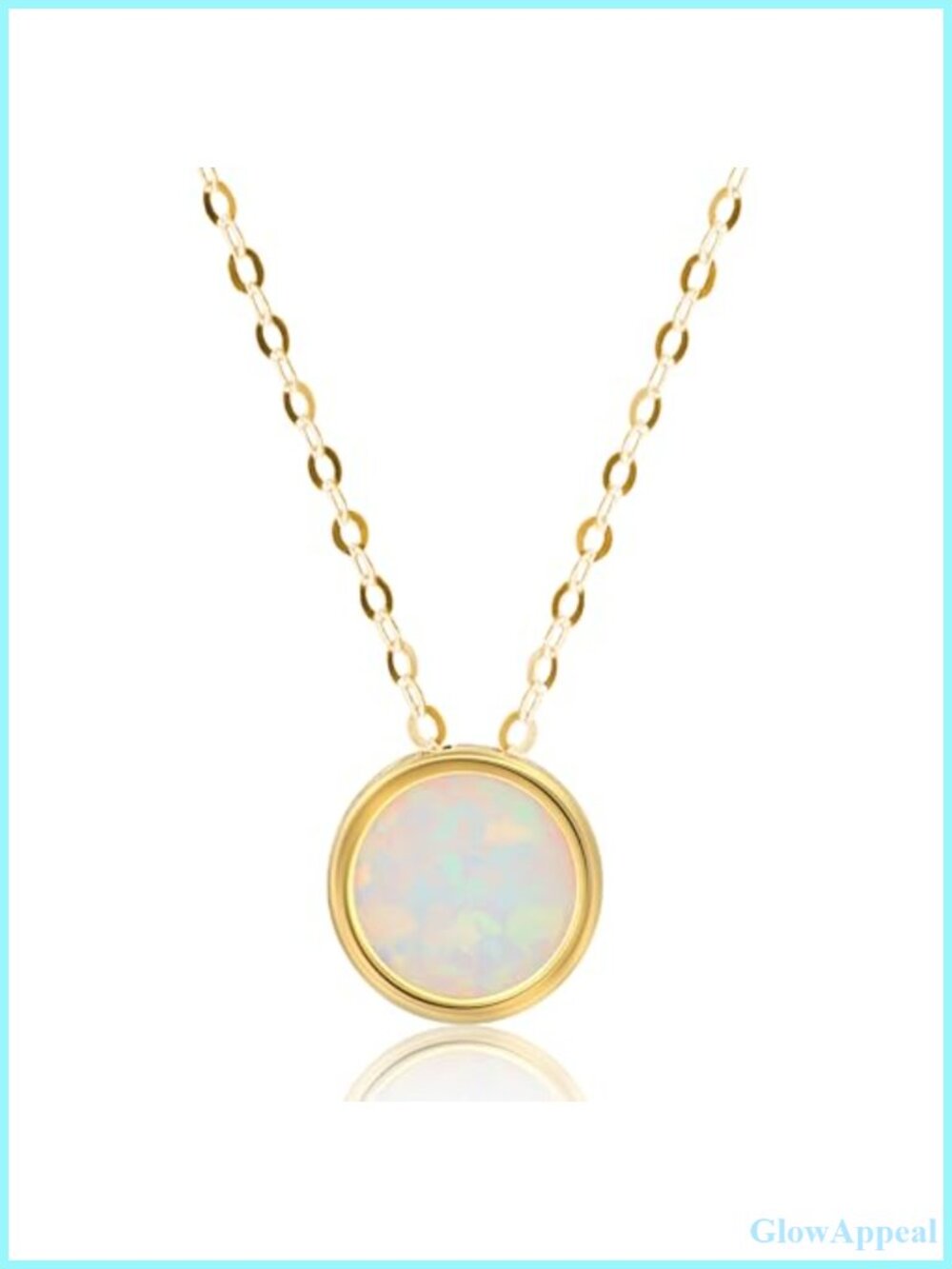 MAX + STONE 14K Gold Created Opal Pendant Necklace 7mm Bezel 18" Cable Chain